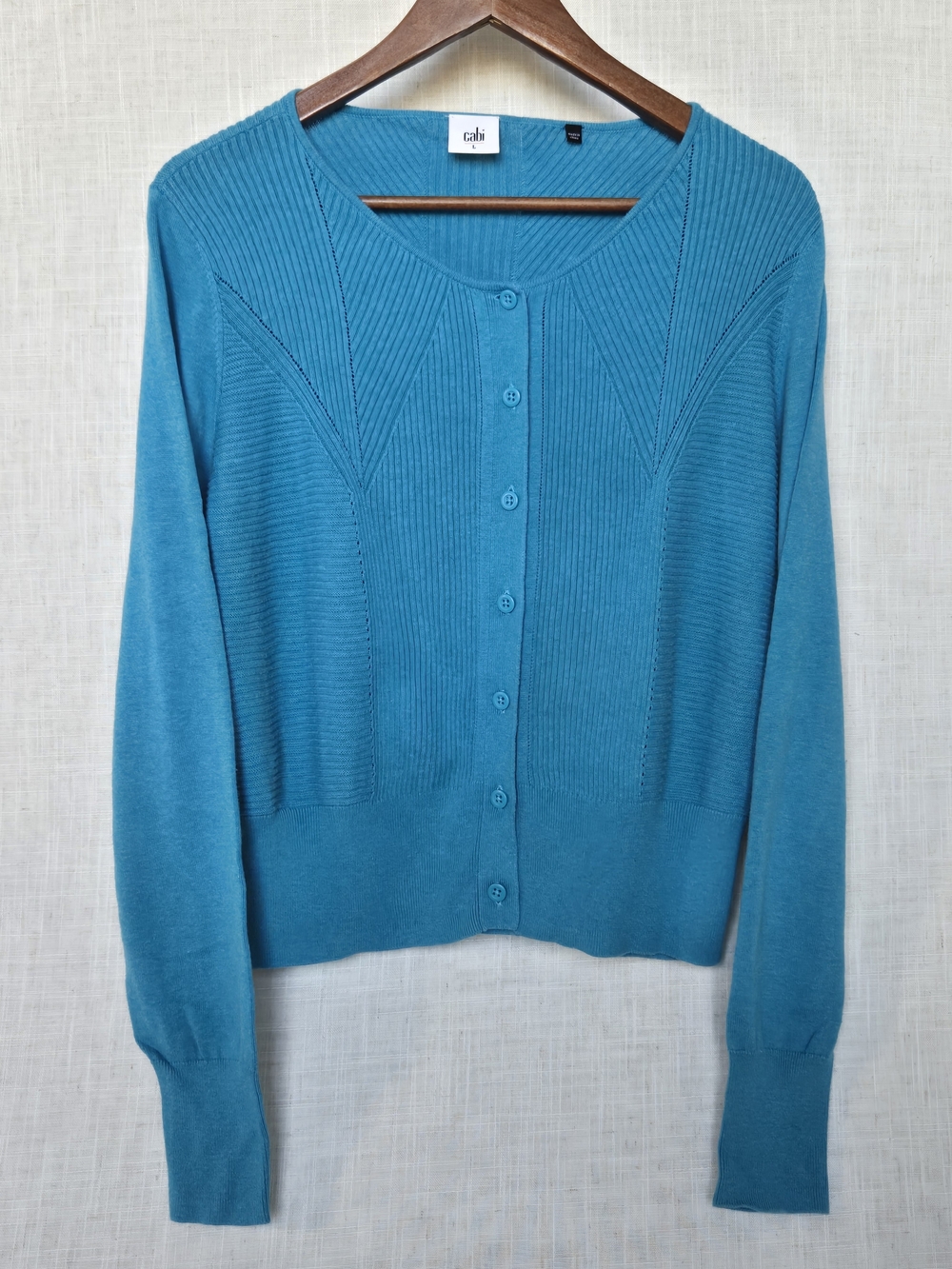 CAbi Style 3169 "Darby" Teal Button-Front Cardigan 100% Cotton Knit Women Sz L